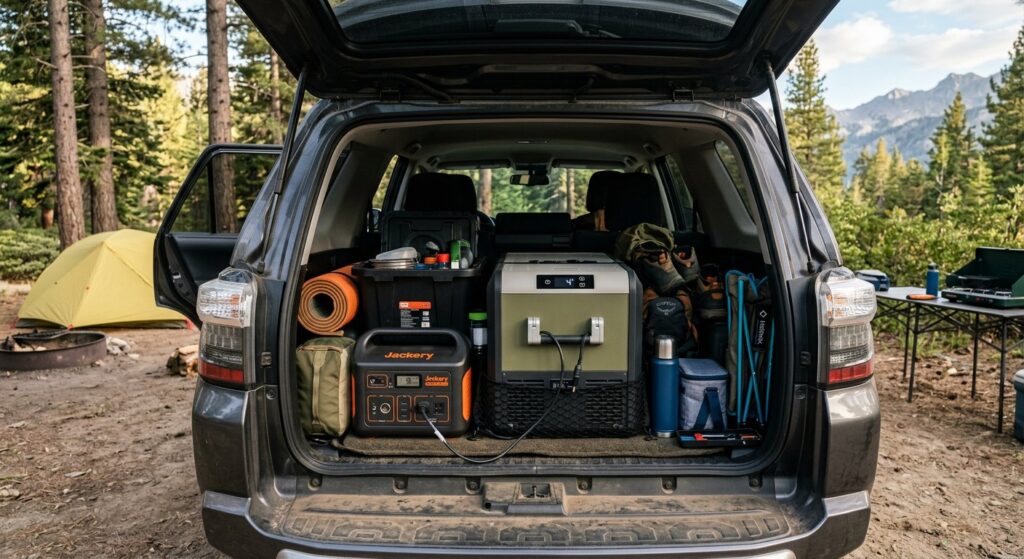 12v fridge in suv trunk with power station