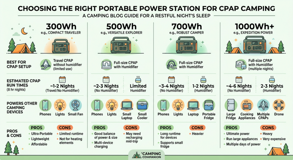 best portable power station for CPAP camping battery size comparison