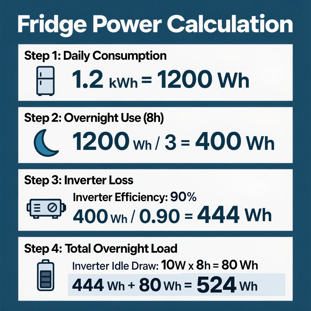 How to calculate 1000Wh portable power station fridge overnight runtime using kWh and inverter tax