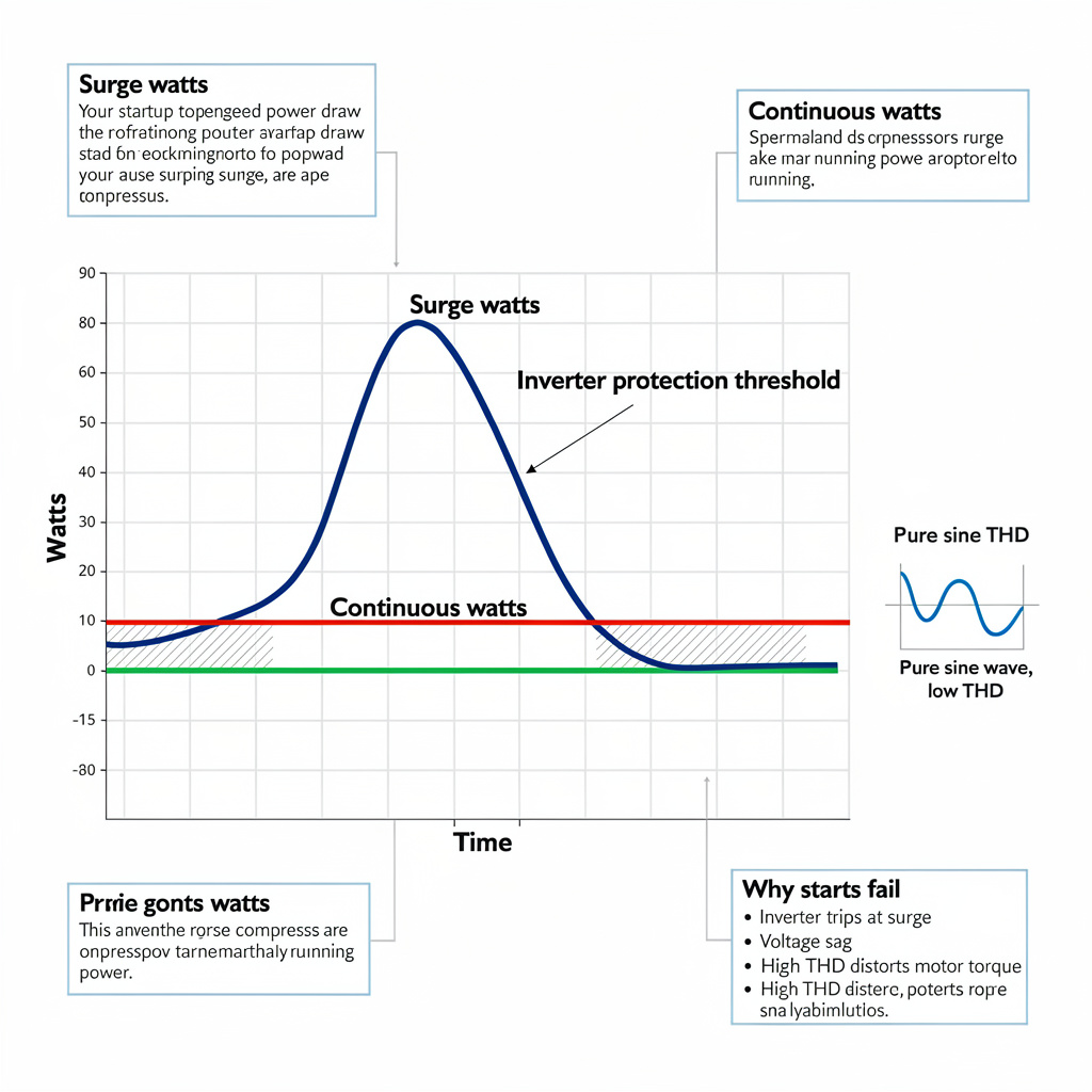 Surge watts test for 1000Wh portable power station fridge overnight