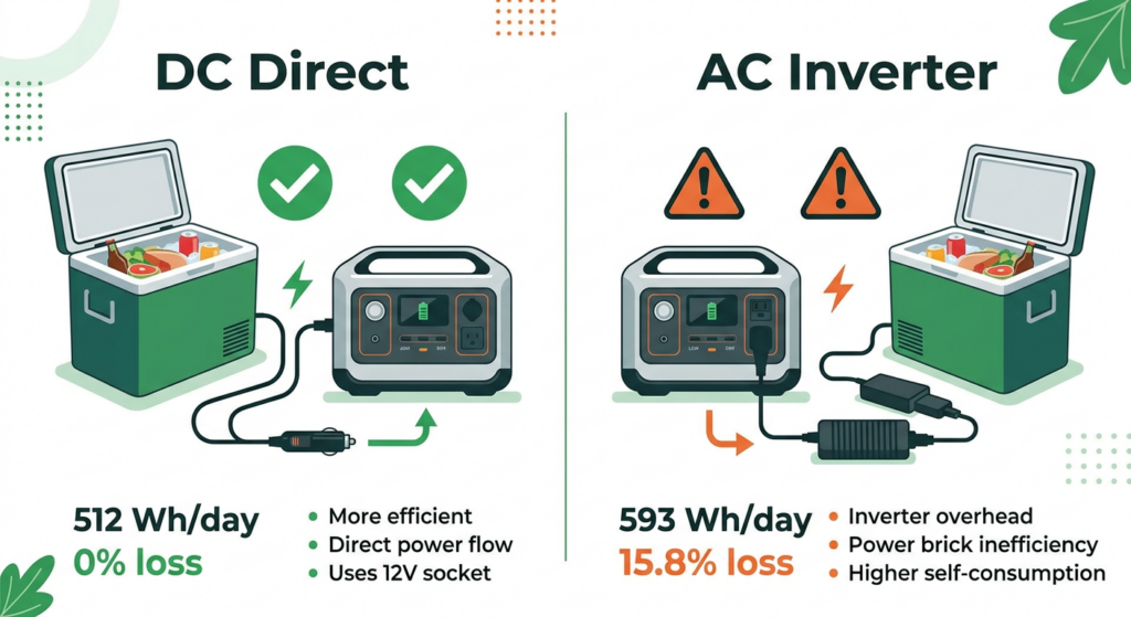 how many Wh does a 12v fridge use per day dc vs ac efficiency comparison
