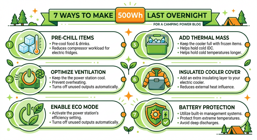 12V fridge overnight power saving tips for 500Wh stations