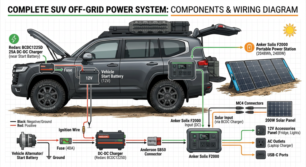 Complete SUV charging setup - Real-world installation example