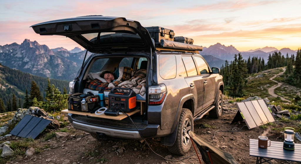 how to recharge a CPAP battery while camping SUV camping setup