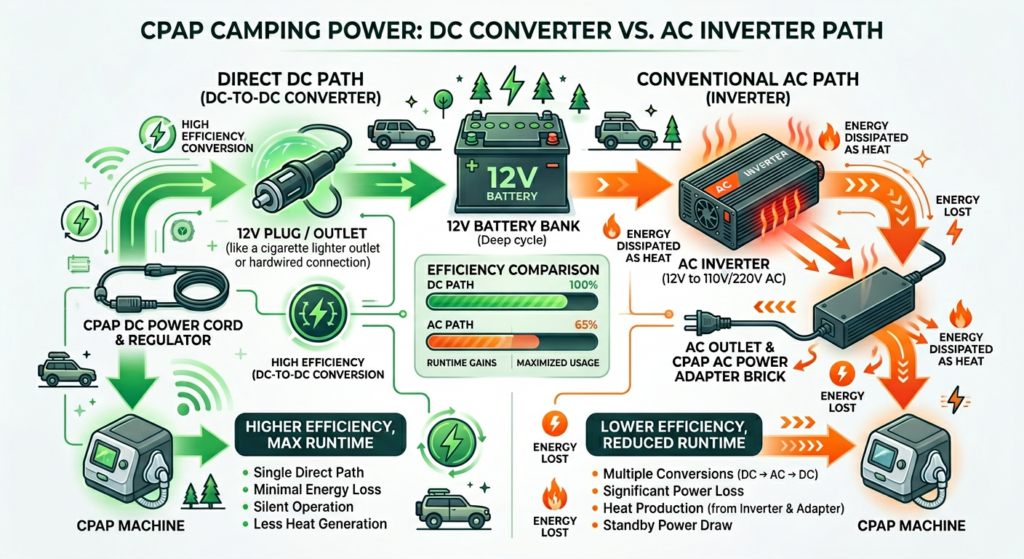 do you need a DC converter for CPAP camping DC vs AC efficiency