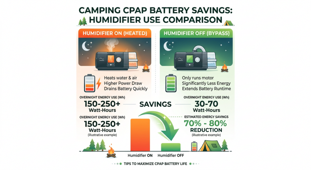 should you turn off the humidifier on a CPAP while camping battery savings chart