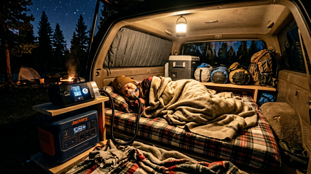 should you turn off the humidifier on a CPAP while camping SUV camping setup