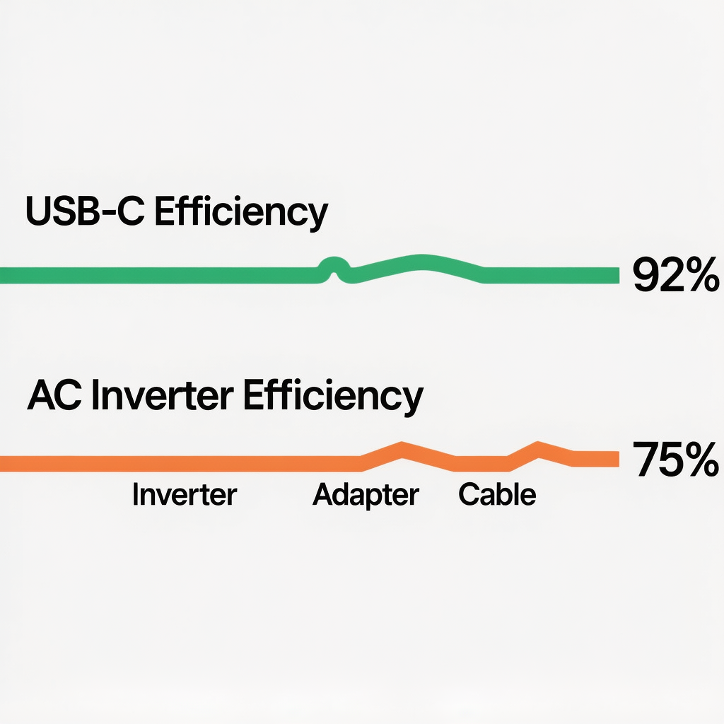 Diagram comparing energy loss in AC vs USB-C charging paths