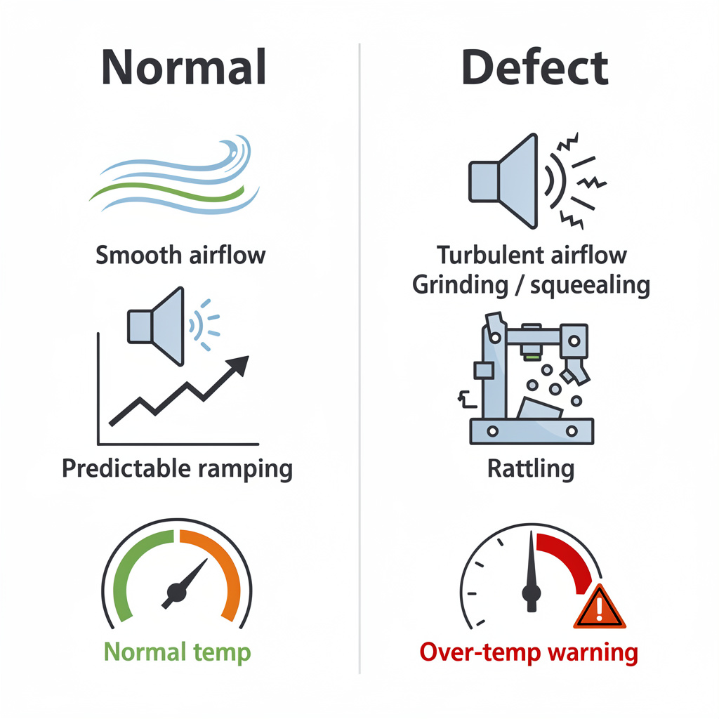 power station inverter fan noise - Normal vs defect fan noise sounds in a p
