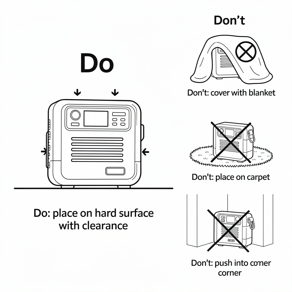 power station inverter fan noise - Safe airflow clearance around a portable