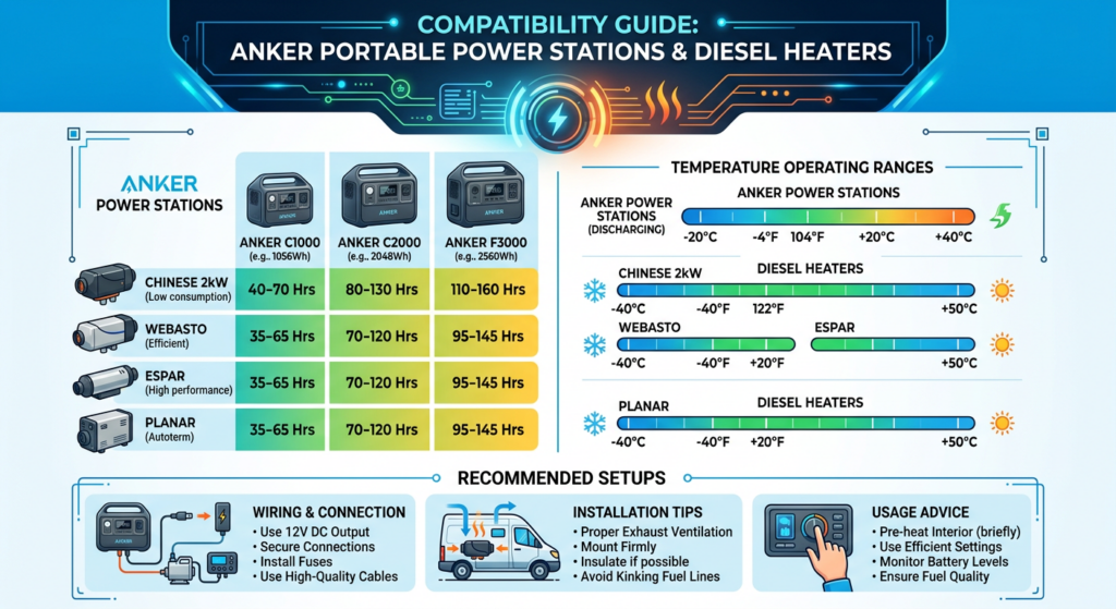Diesel heater power station compatibility infographic