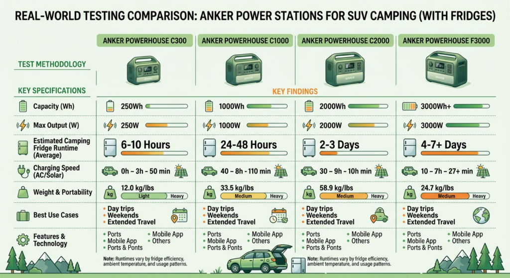 world testing of power station sizes for SUV camping - Comparison of different setups