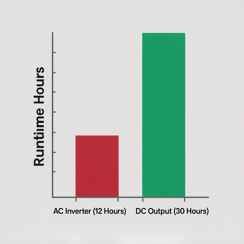 Chart showing how DC output doubles portable power station wifi router runtime