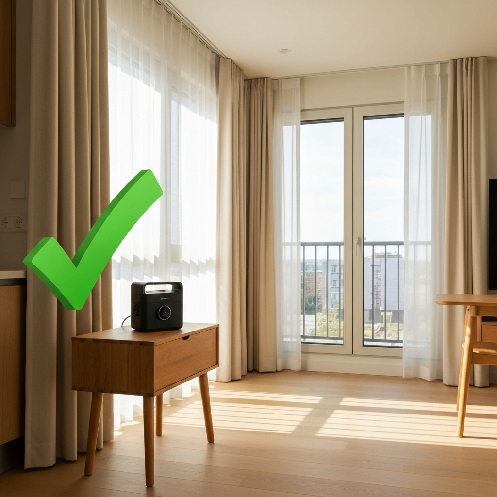 Correct placement on a hard surface is key to portable power station apartment safety.