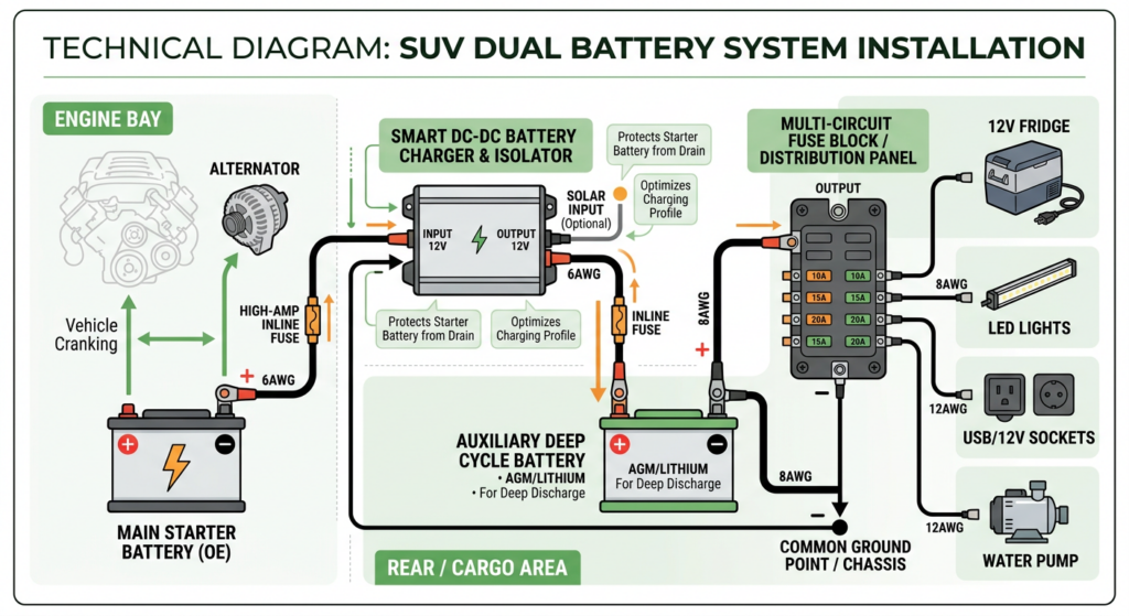 Complete SUV dual battery system setup