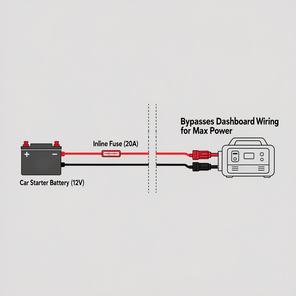 Wiring diagram for hardwiring Anderson connector to car battery to fix power station not charging from car.