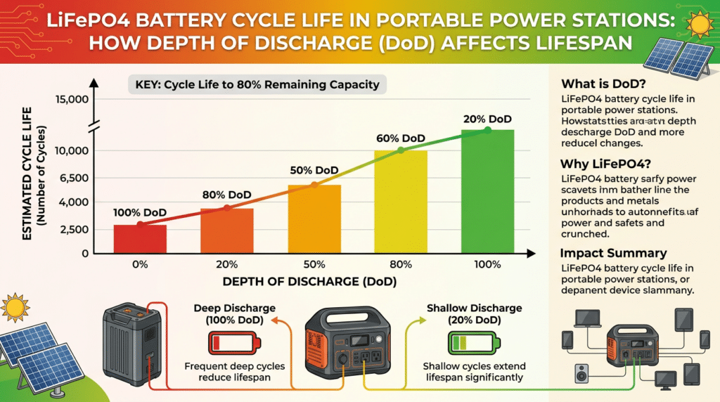 lifepo4 battery cycle life power station chart showing how depth of discharge affects lifespan